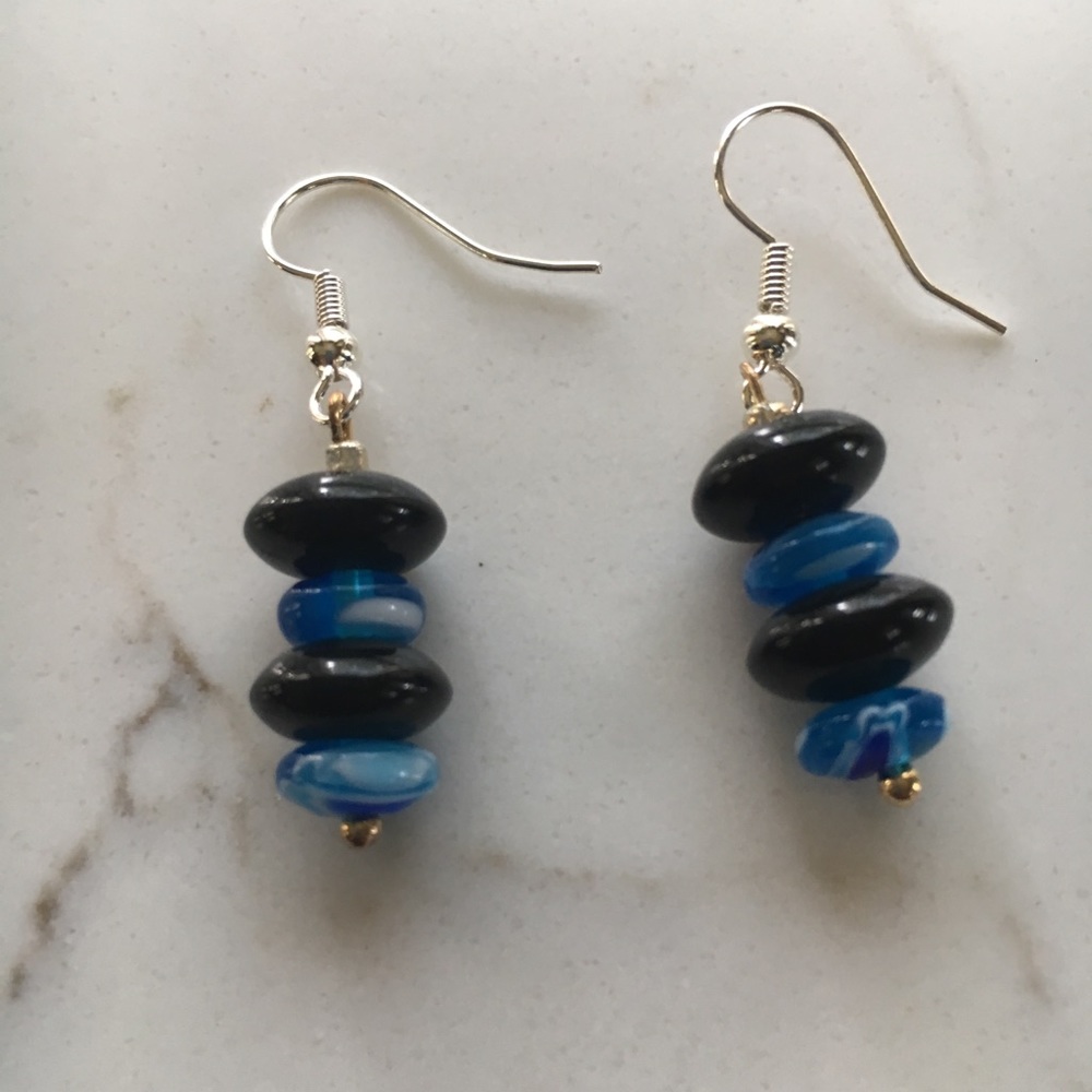 Black and blue earrings